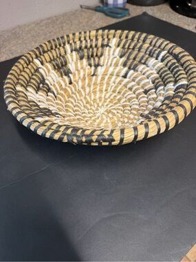 Handwoven Decorative Storage Bowl - Natural, Black & White